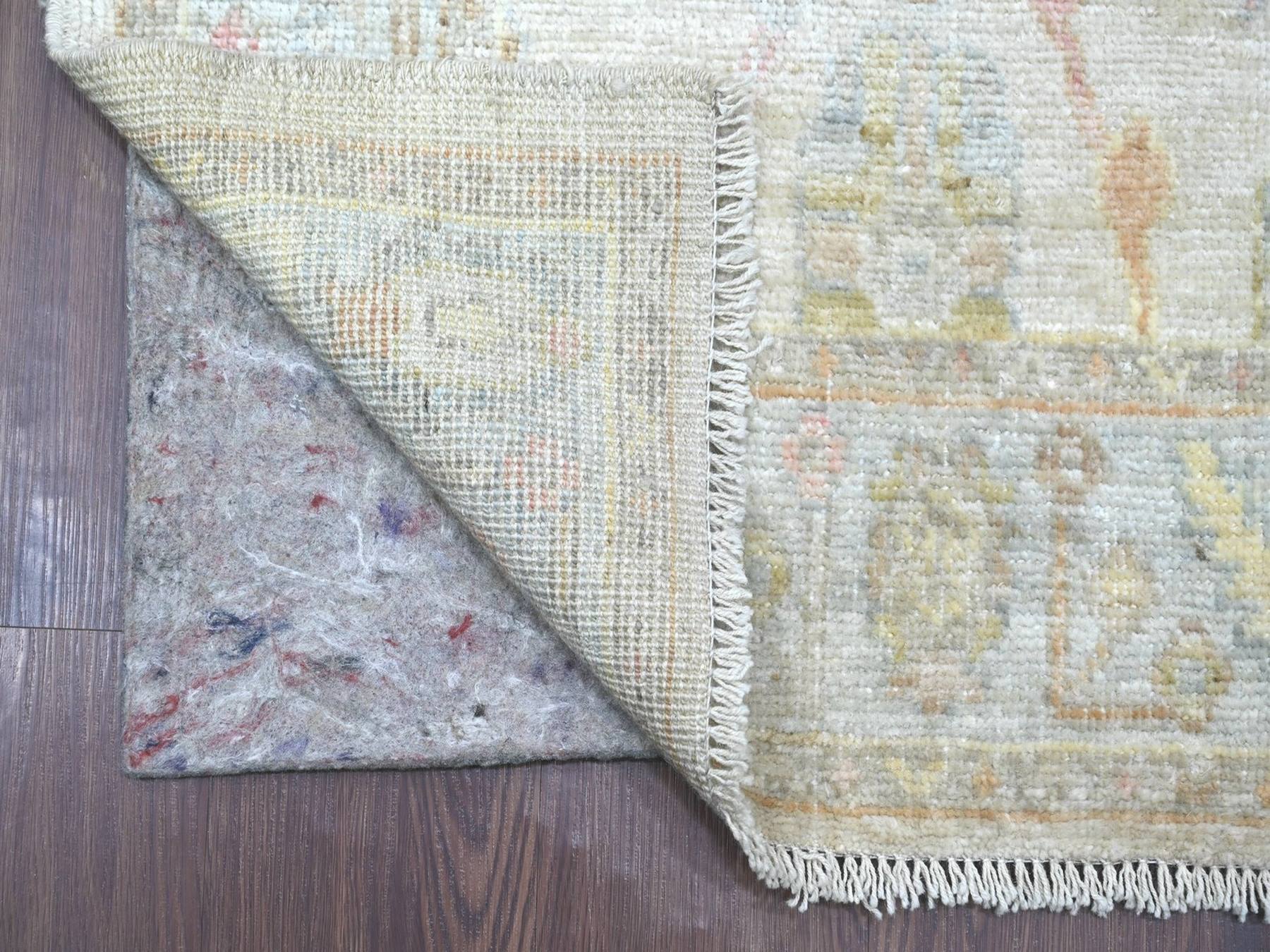 2'9"x15'7" Oyster White, Afghan Angora Oushak with All Over Leaf Design, Hand Knotted, 100% Wool, Vegetable Dyes, XL Runner, Oriental Rug HR22313 - Image 2