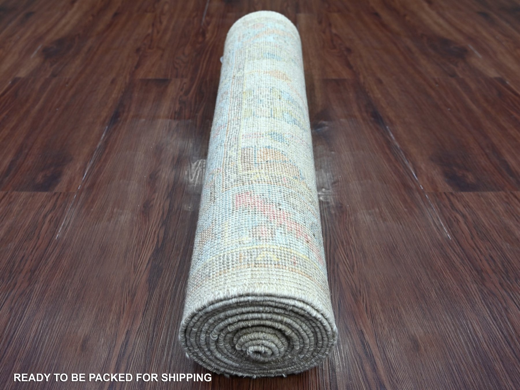 2'9"x15'7" Oyster White, Afghan Angora Oushak with All Over Leaf Design, Hand Knotted, 100% Wool, Vegetable Dyes, XL Runner, Oriental Rug HR22313 - Image 4