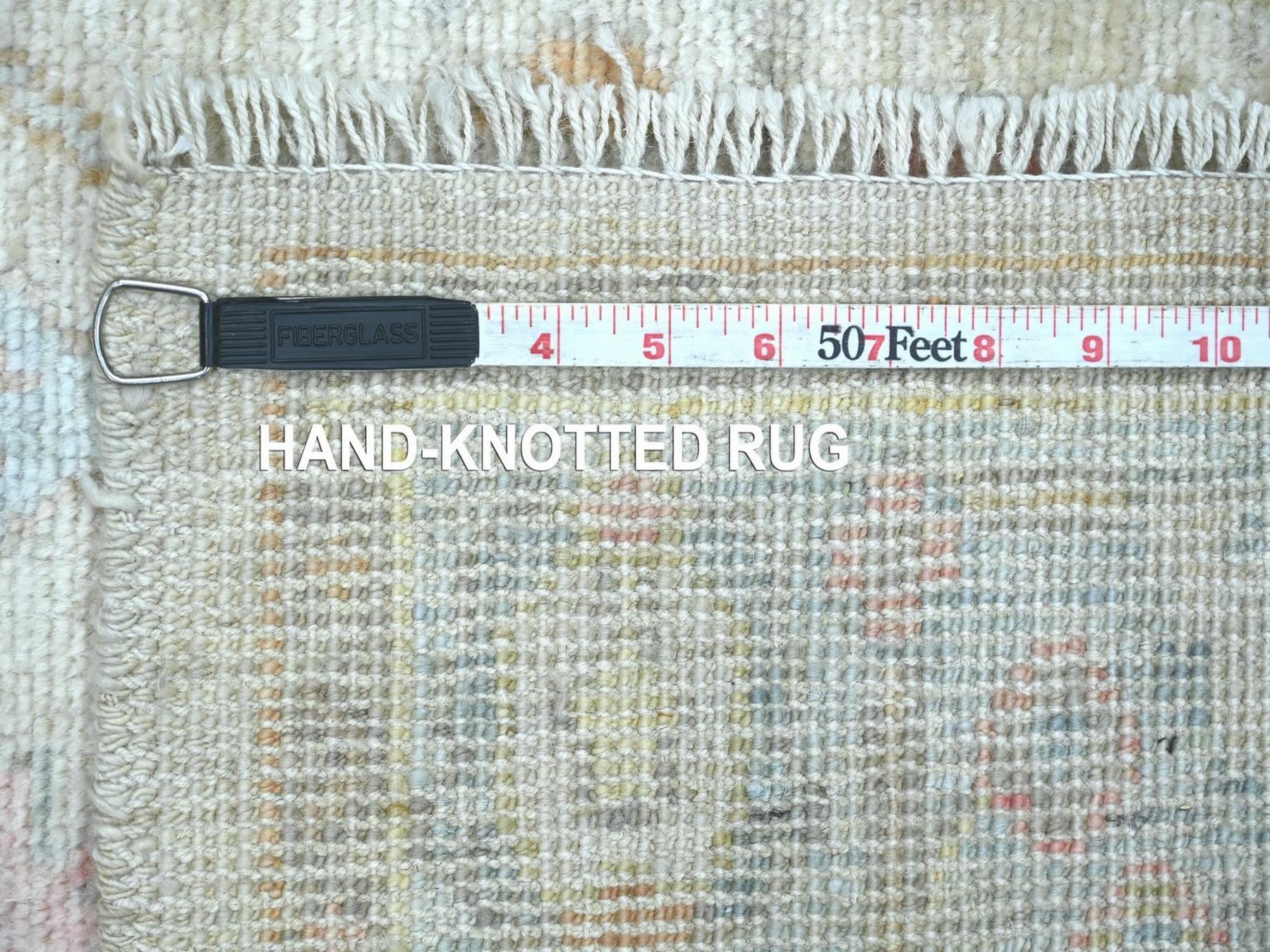 2'9"x15'7" Oyster White, Afghan Angora Oushak with All Over Leaf Design, Hand Knotted, 100% Wool, Vegetable Dyes, XL Runner, Oriental Rug HR22313 - Image 6