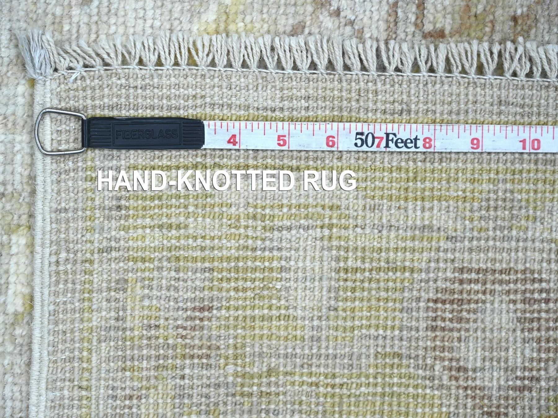 2'7"x15'2" Stone Gray, Afghan Angora Oushak with All Over Leaf Design, Hand Knotted, 100% Wool, Vegetable Dyes, XL Runner, Oriental Rug HR22314 - Image 6