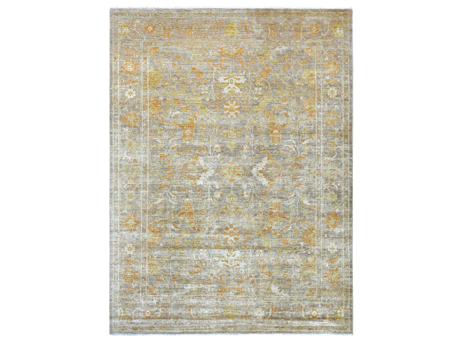 8'10"x11'9" Brown with touches of Gold, Peshawar with Bijar Garus Design, Hand Knotted, Vegetable Dyes, Densely Woven, 100% Wool, Oriental Rug HR22346