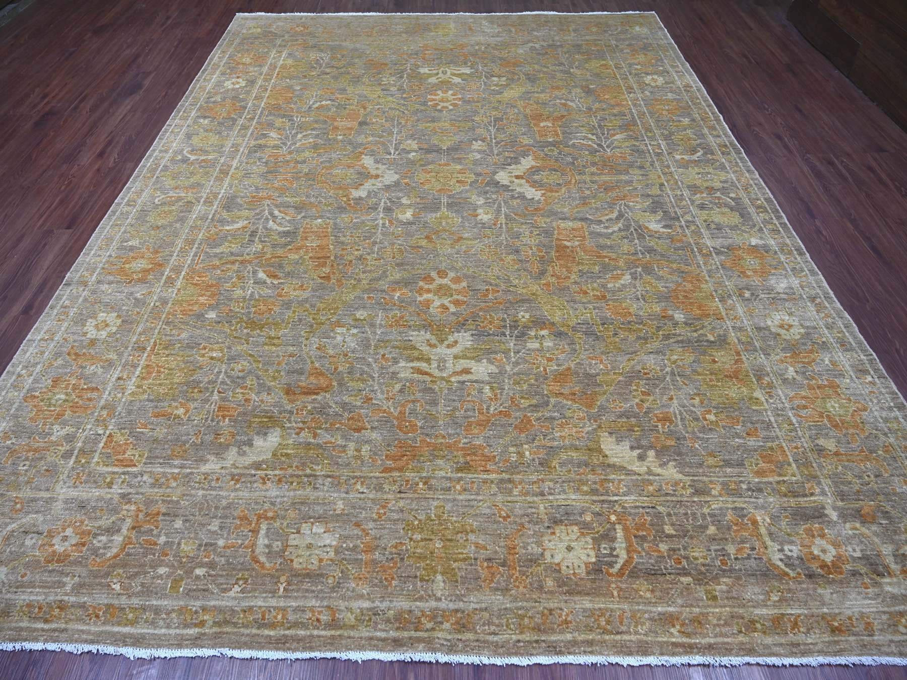 8'10"x11'9" Brown with touches of Gold, Peshawar with Bijar Garus Design, Hand Knotted, Vegetable Dyes, Densely Woven, 100% Wool, Oriental Rug HR22346 - Image 2
