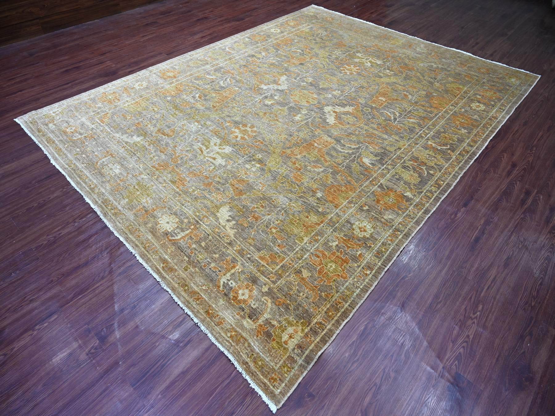 8'10"x11'9" Brown with touches of Gold, Peshawar with Bijar Garus Design, Hand Knotted, Vegetable Dyes, Densely Woven, 100% Wool, Oriental Rug HR22346 - Image 3