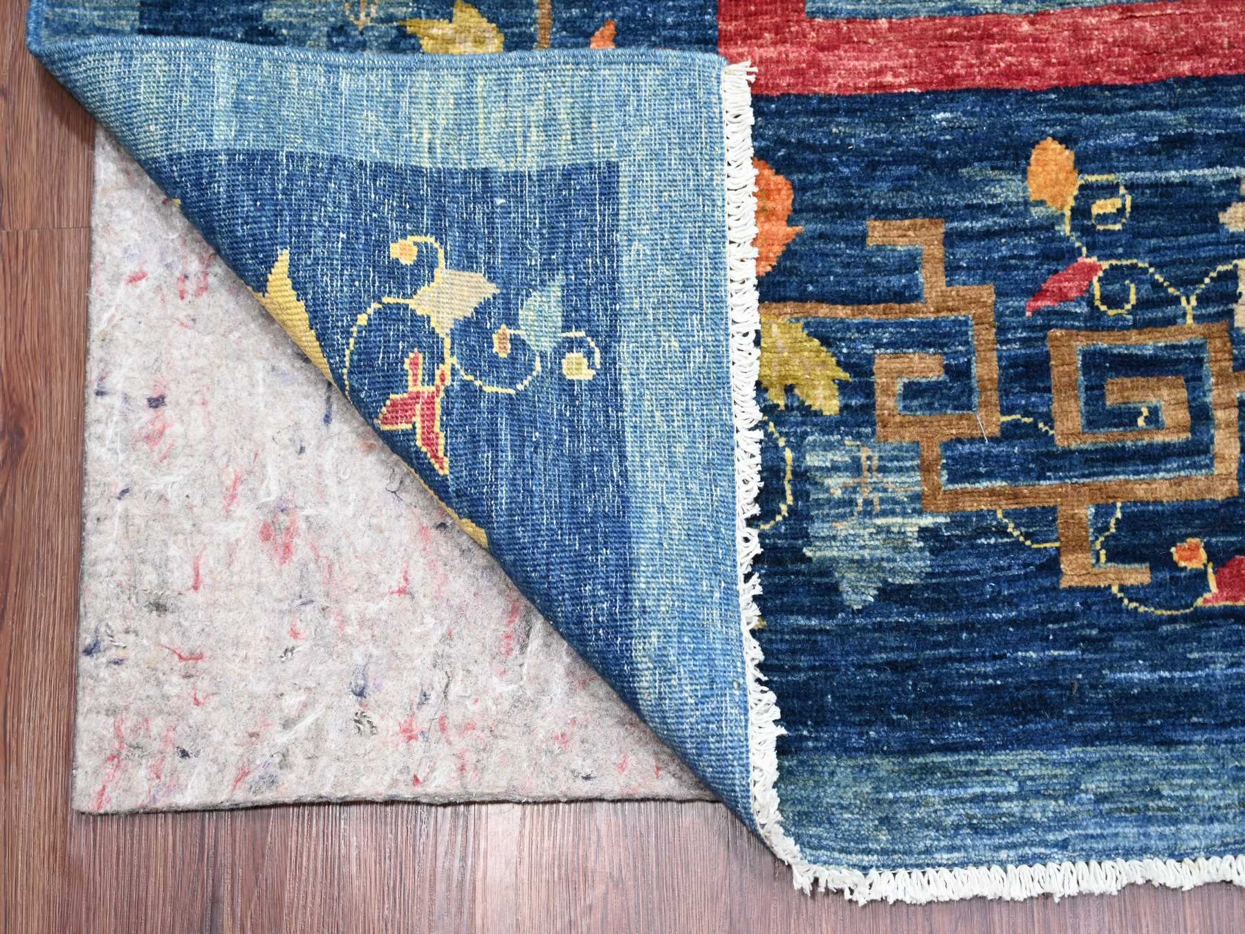10'x13'8" Imperial Blue, Chinese Art Deco Inspired Peshawar, Hand Knotted, Vegetable Dyes, Soft and Vibrant Wool, Oriental Rug HR22353 - Image 4