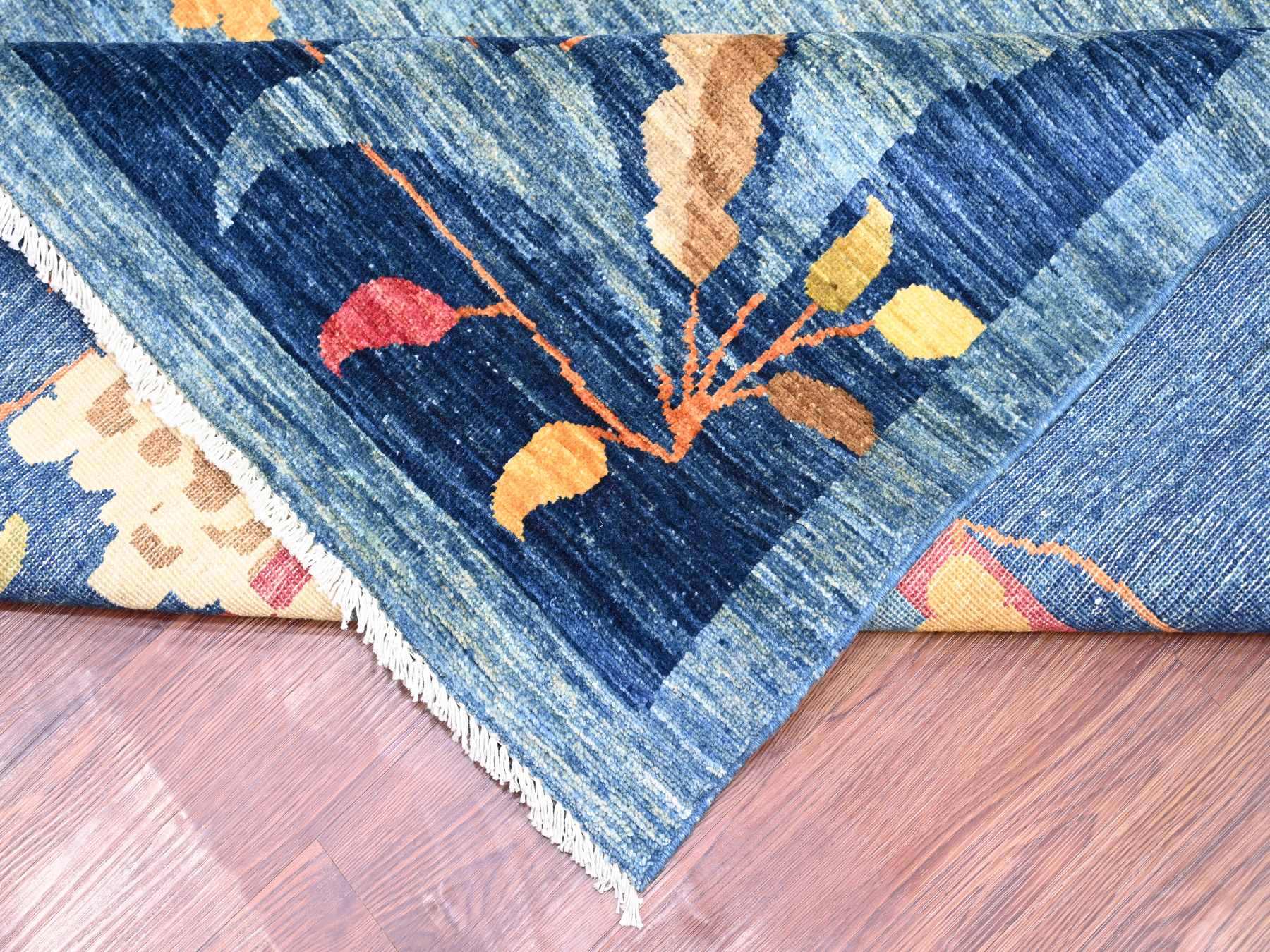 10'x13'8" Imperial Blue, Chinese Art Deco Inspired Peshawar, Hand Knotted, Vegetable Dyes, Soft and Vibrant Wool, Oriental Rug HR22353 - Image 6