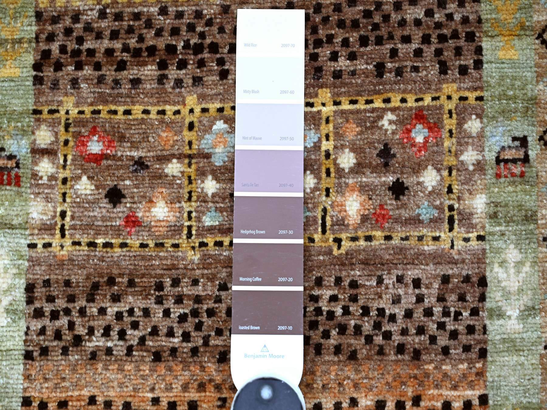 2'7"x7'9" Shades of Brown, Hand Knotted, Fine Kashkuli Gabbeh with Small Animal Figurines, Soft Wool, Vegetable Dyes, Runner, Oriental Rug HR22379 - Image 3