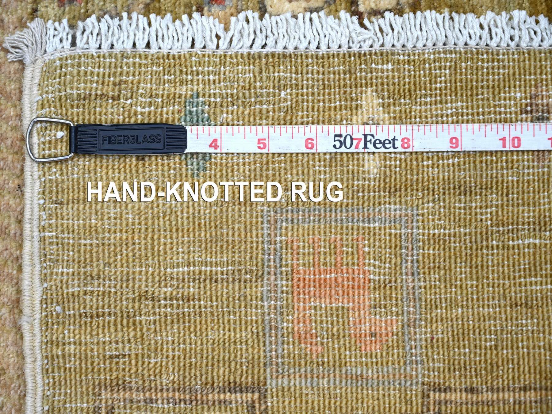 2'8"x8' Swamp Green, Fine Kashkuli Gabbeh with Small Animal Figurines, Hand Knotted, Soft Wool, Vegetable Dyes, Runner, Oriental Rug HR22381 - Image 6