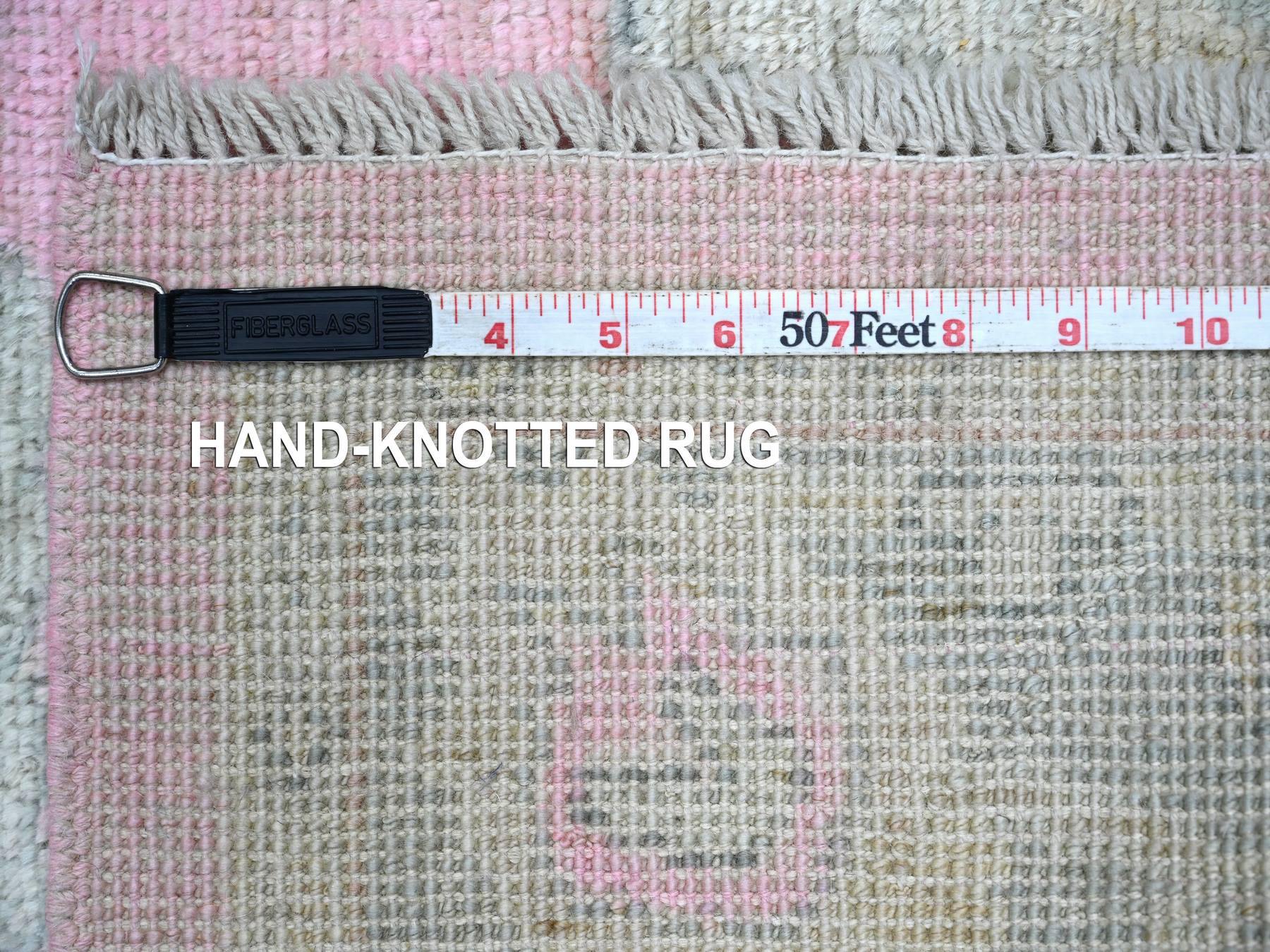 2'8"x6' Bubblegum Pink, Afghan Angora Oushak with Large Leaf Design, Hand Knotted, 100% Wool, Vegetable Dyes, Runner, Oriental Rug HR22386 - Image 6