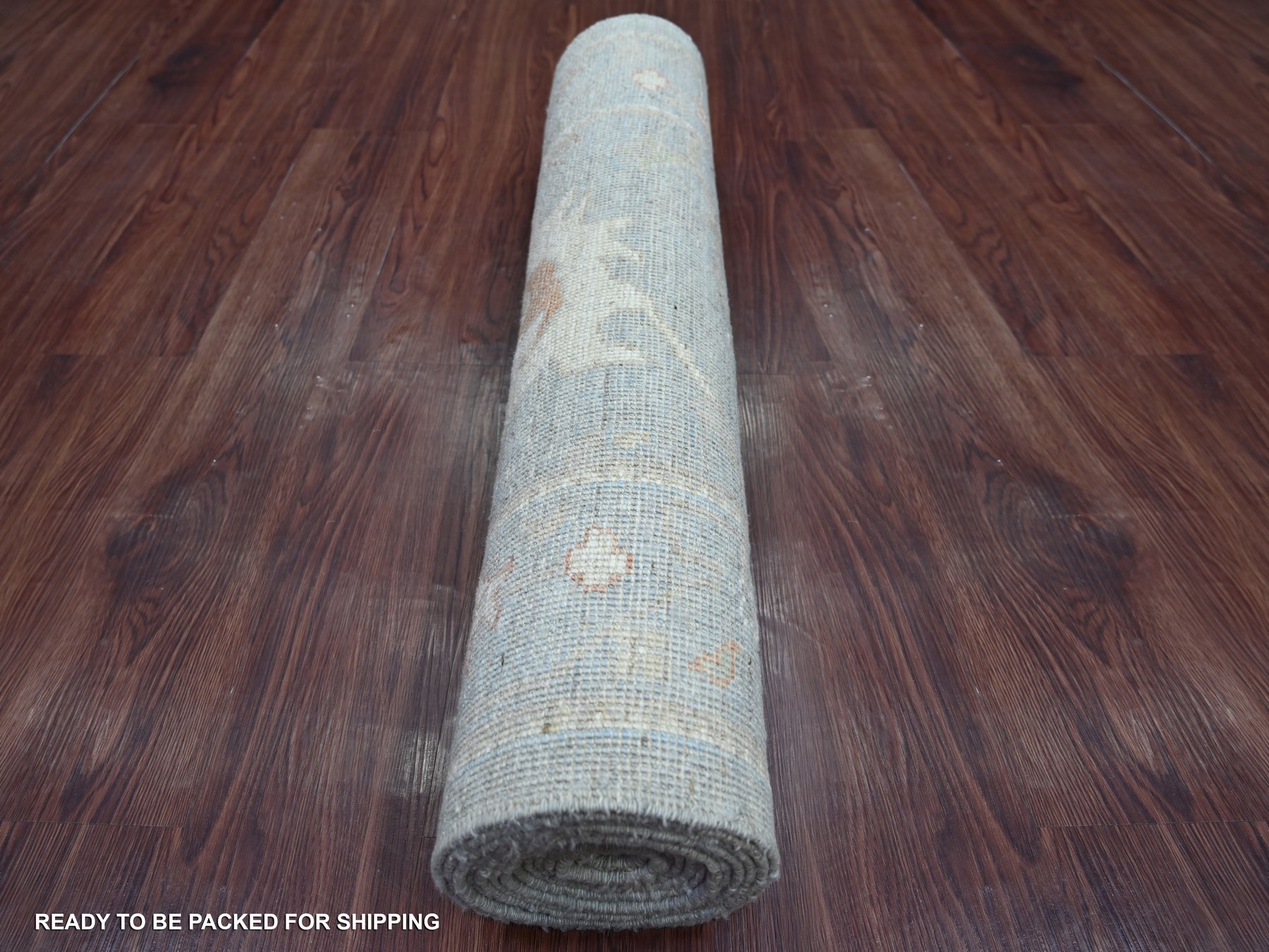 2'10"x13'9" Misty Gray, Afghan Angora Oushak with All Over Leaf Design, Hand Knotted, 100% Wool, Vegetable Dyes, Runner, Oriental Rug HR22389 - Image 4