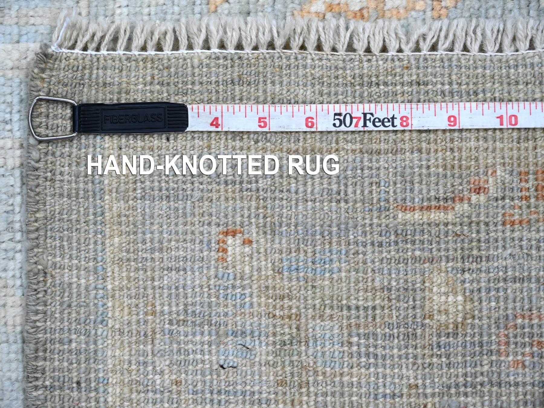 2'10"x13'9" Misty Gray, Afghan Angora Oushak with All Over Leaf Design, Hand Knotted, 100% Wool, Vegetable Dyes, Runner, Oriental Rug HR22389 - Image 6