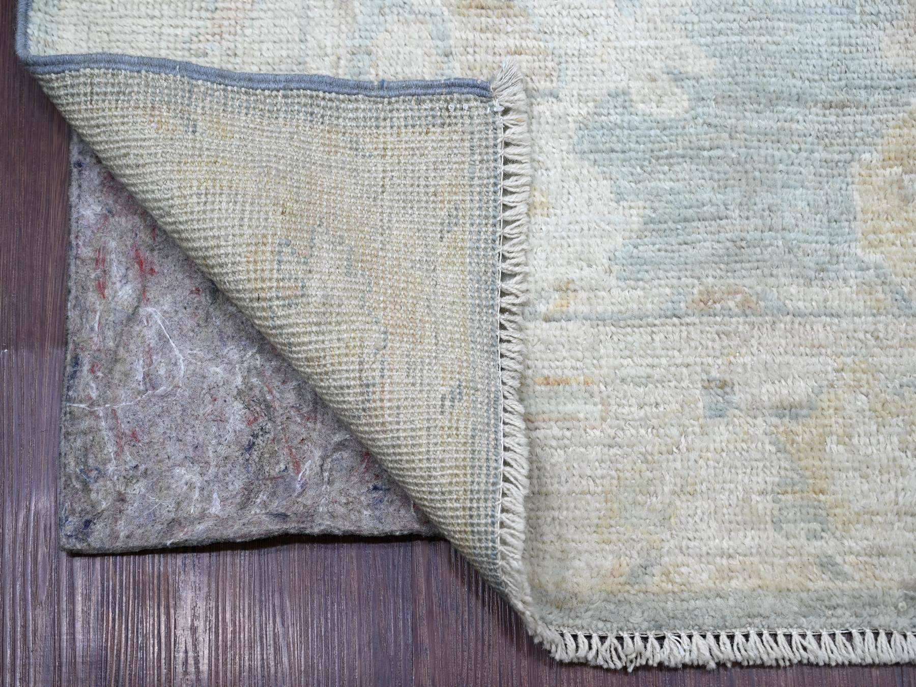 3'2"x15'9" Beau Blue, Hand Knotted, Afghan Angora Oushak with Large Leaf Design, 100% Wool, Vegetable Dyes, XL Runner, Oriental Rug HR22391 - Image 2