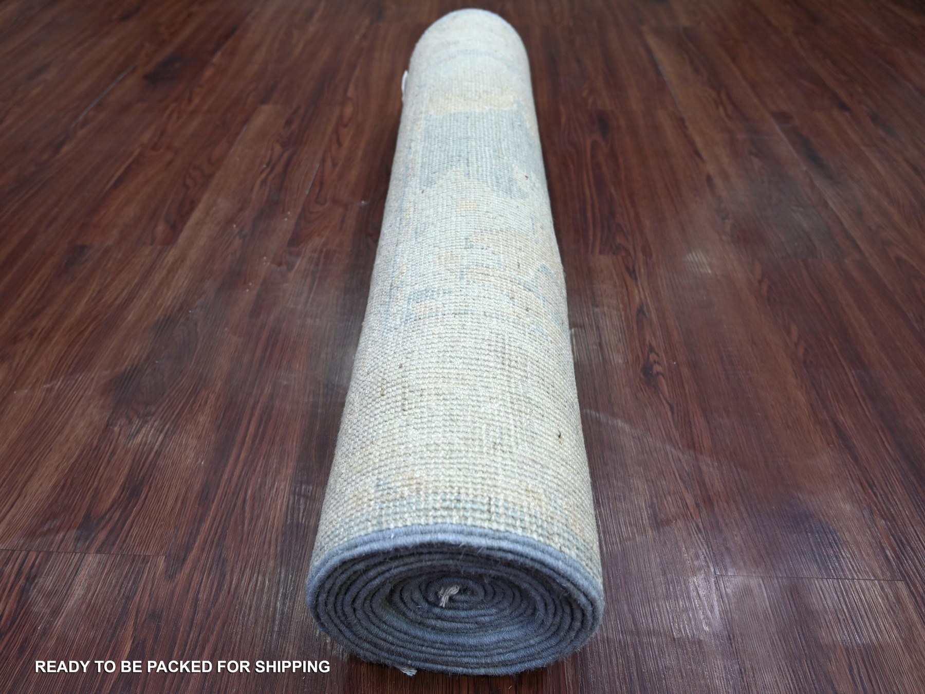 3'2"x15'9" Beau Blue, Hand Knotted, Afghan Angora Oushak with Large Leaf Design, 100% Wool, Vegetable Dyes, XL Runner, Oriental Rug HR22391 - Image 4