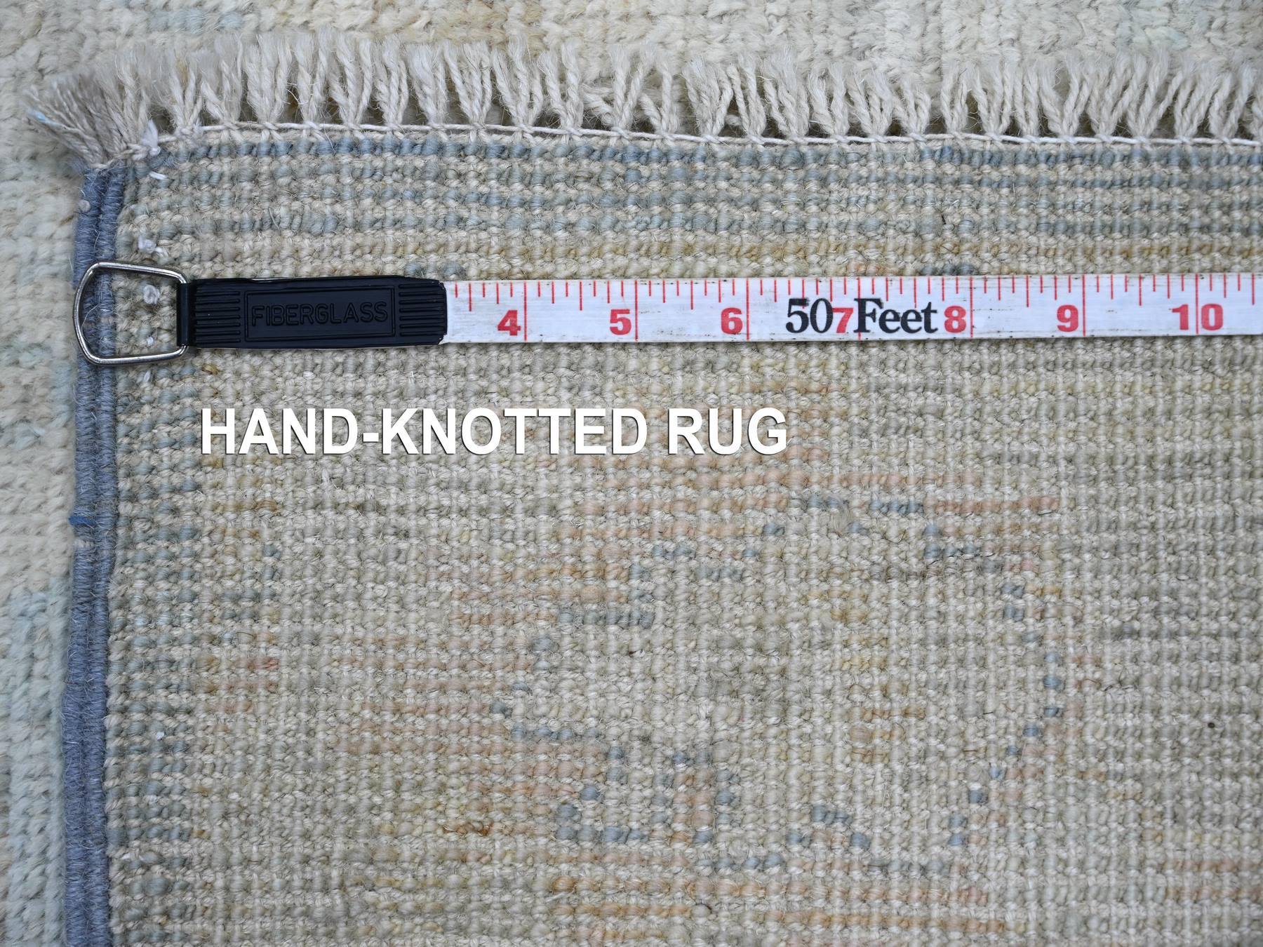 3'2"x15'9" Beau Blue, Hand Knotted, Afghan Angora Oushak with Large Leaf Design, 100% Wool, Vegetable Dyes, XL Runner, Oriental Rug HR22391 - Image 6