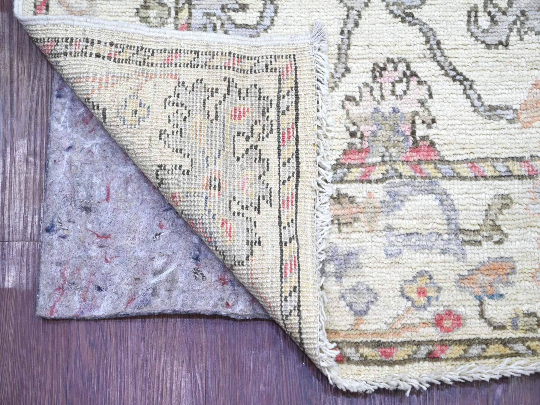 2'8"x13'8" Chiffon White, Afghan Angora Oushak with All Over Leaf Design, Hand Knotted, 100% Wool, Vegetable Dyes, Runner, Oriental Rug HR22393 - Image 2