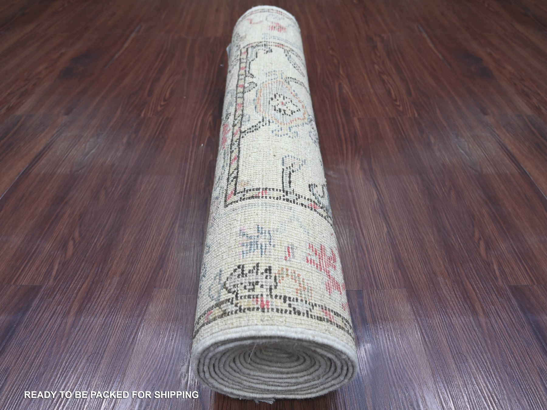 2'8"x13'8" Chiffon White, Afghan Angora Oushak with All Over Leaf Design, Hand Knotted, 100% Wool, Vegetable Dyes, Runner, Oriental Rug HR22393 - Image 4