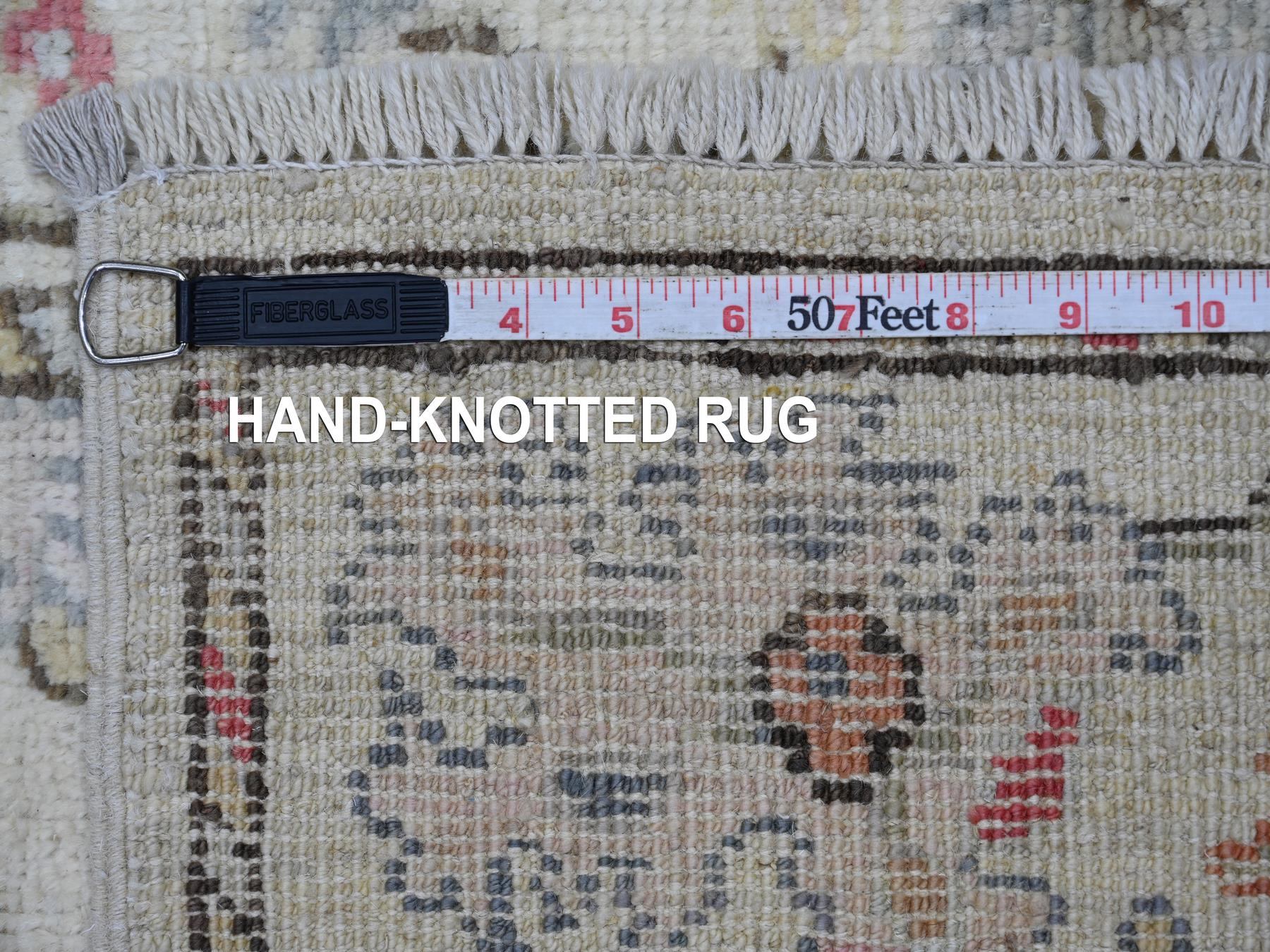 2'8"x13'8" Chiffon White, Afghan Angora Oushak with All Over Leaf Design, Hand Knotted, 100% Wool, Vegetable Dyes, Runner, Oriental Rug HR22393 - Image 6