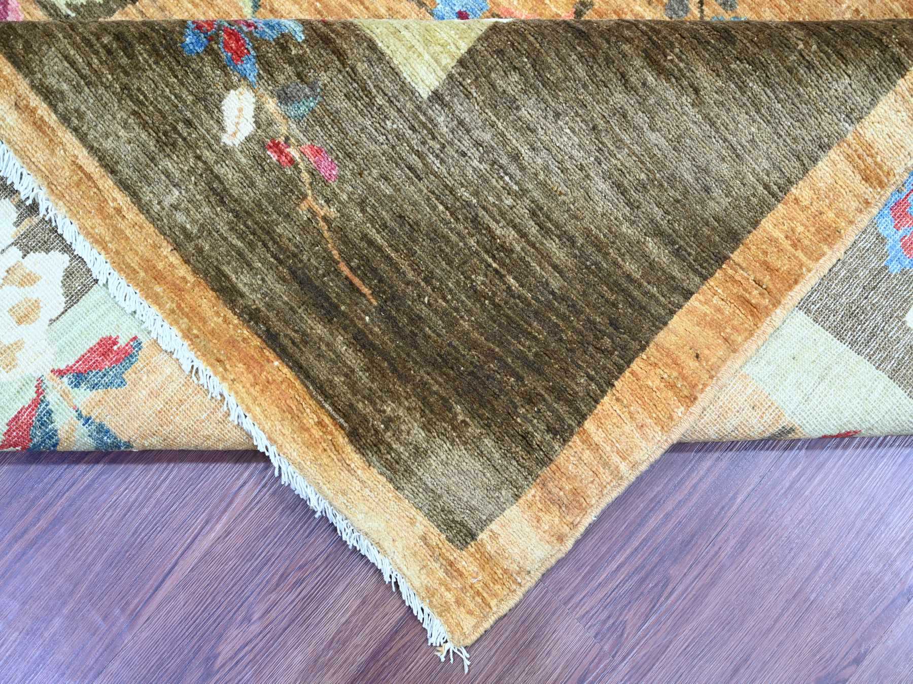 8'1"x9'8" Golden Brown, Chinese Art Deco Inspired Peshawar, Hand Knotted, Vegetable Dyes, Soft and Shiny Wool, Oriental Rug HR22423 - Image 6