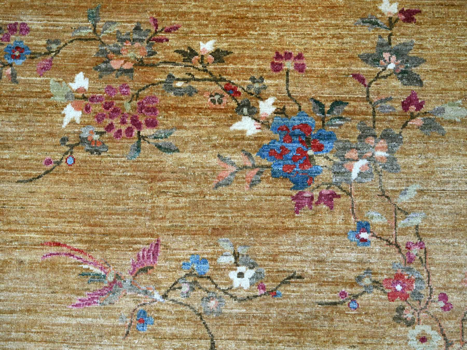8'1"x9'8" Golden Brown, Chinese Art Deco Inspired Peshawar, Hand Knotted, Vegetable Dyes, Soft and Shiny Wool, Oriental Rug HR22423 - Image 8