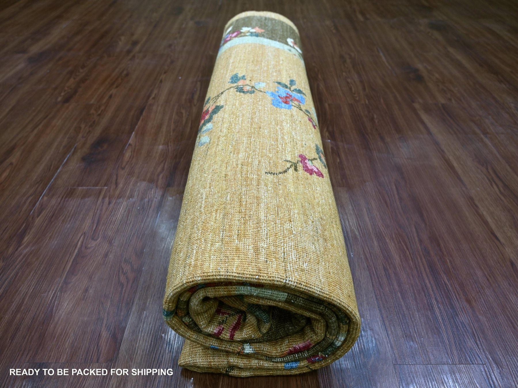 8'1"x9'8" Golden Brown, Chinese Art Deco Inspired Peshawar, Hand Knotted, Vegetable Dyes, Soft and Shiny Wool, Oriental Rug HR22423 - Image 9