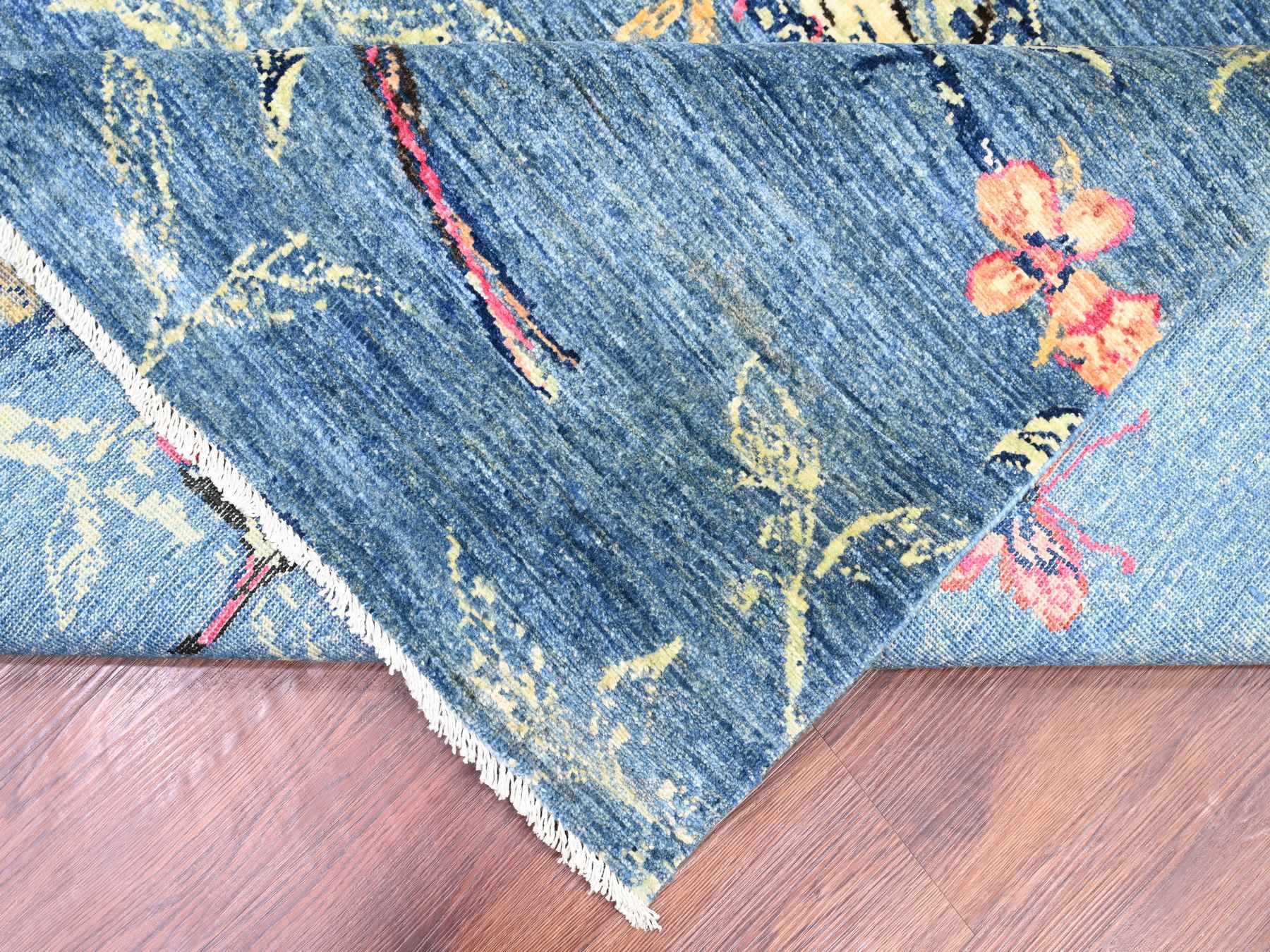 8'1"x9'9" Imperial Blue, Sparrows on the Tree, Peshawar, High Mountain Wool, Soft to the Touch, Finely Hand Knotted, Oriental Rug HR22432 - Image 6