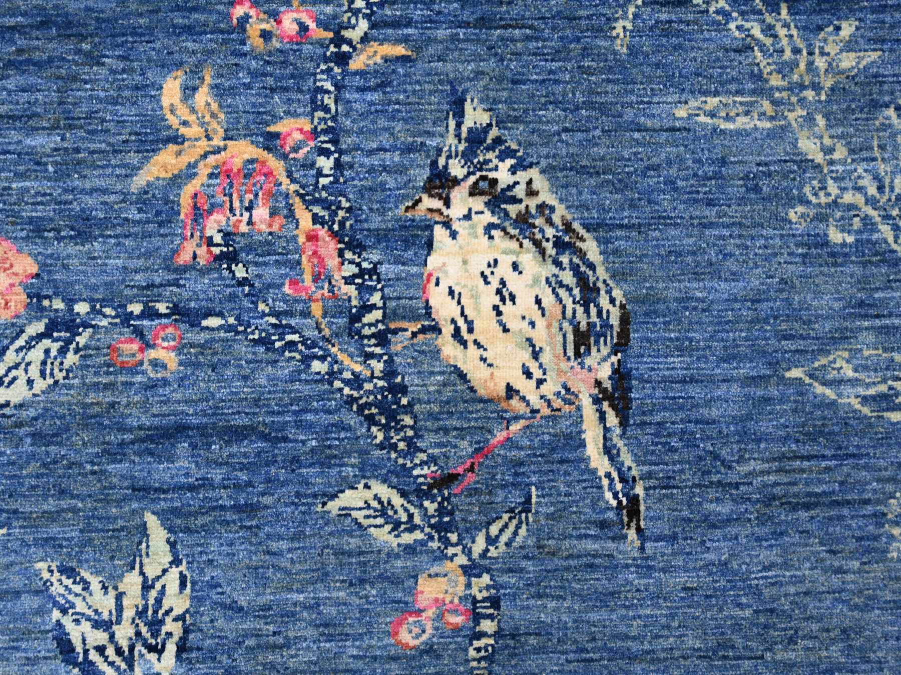 8'1"x9'9" Imperial Blue, Sparrows on the Tree, Peshawar, High Mountain Wool, Soft to the Touch, Finely Hand Knotted, Oriental Rug HR22432 - Image 8