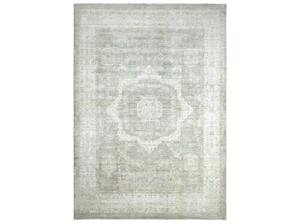 10'1"x13'9" Light Green, 14th Century Mamluk Dynasty Pattern with Star Medallion Design, Hand Knotted, High Mountain Wool, Vegetable Dyes, Oriental Rug HR22444