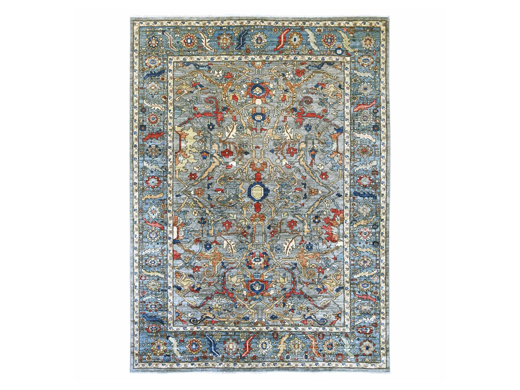 9'x12'1" Misty Gray, Peshawar with Bijar Garus Design, Hand Knotted, Vegetable Dyes, Densely Woven, 100% Wool, Oriental Rug HR22447