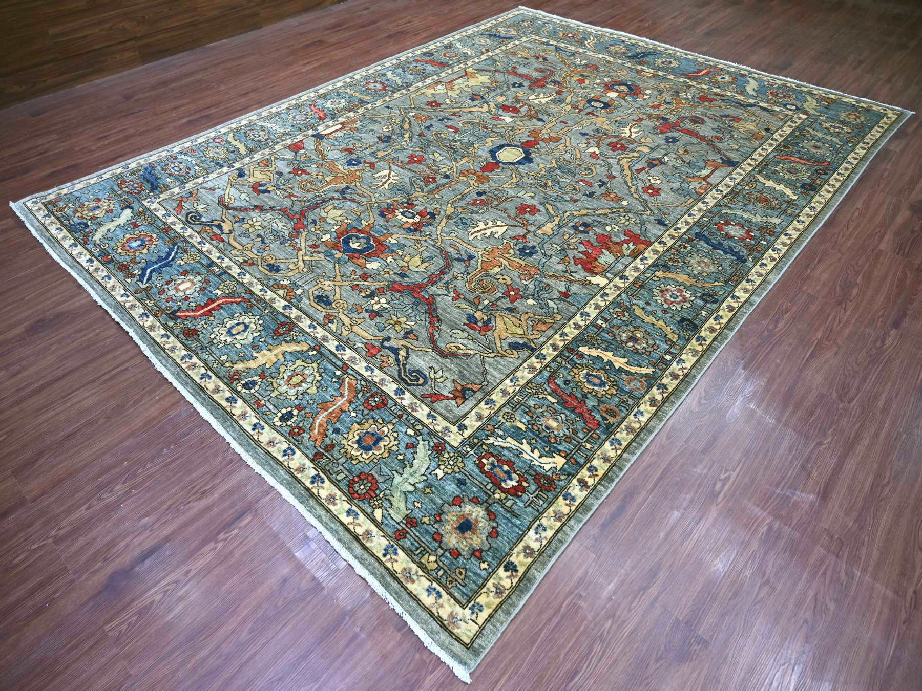 9'x12'1" Misty Gray, Peshawar with Bijar Garus Design, Hand Knotted, Vegetable Dyes, Densely Woven, 100% Wool, Oriental Rug HR22447 - Image 3