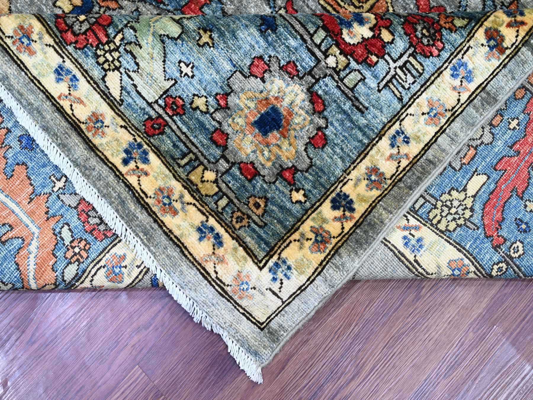 9'x12'1" Misty Gray, Peshawar with Bijar Garus Design, Hand Knotted, Vegetable Dyes, Densely Woven, 100% Wool, Oriental Rug HR22447 - Image 6