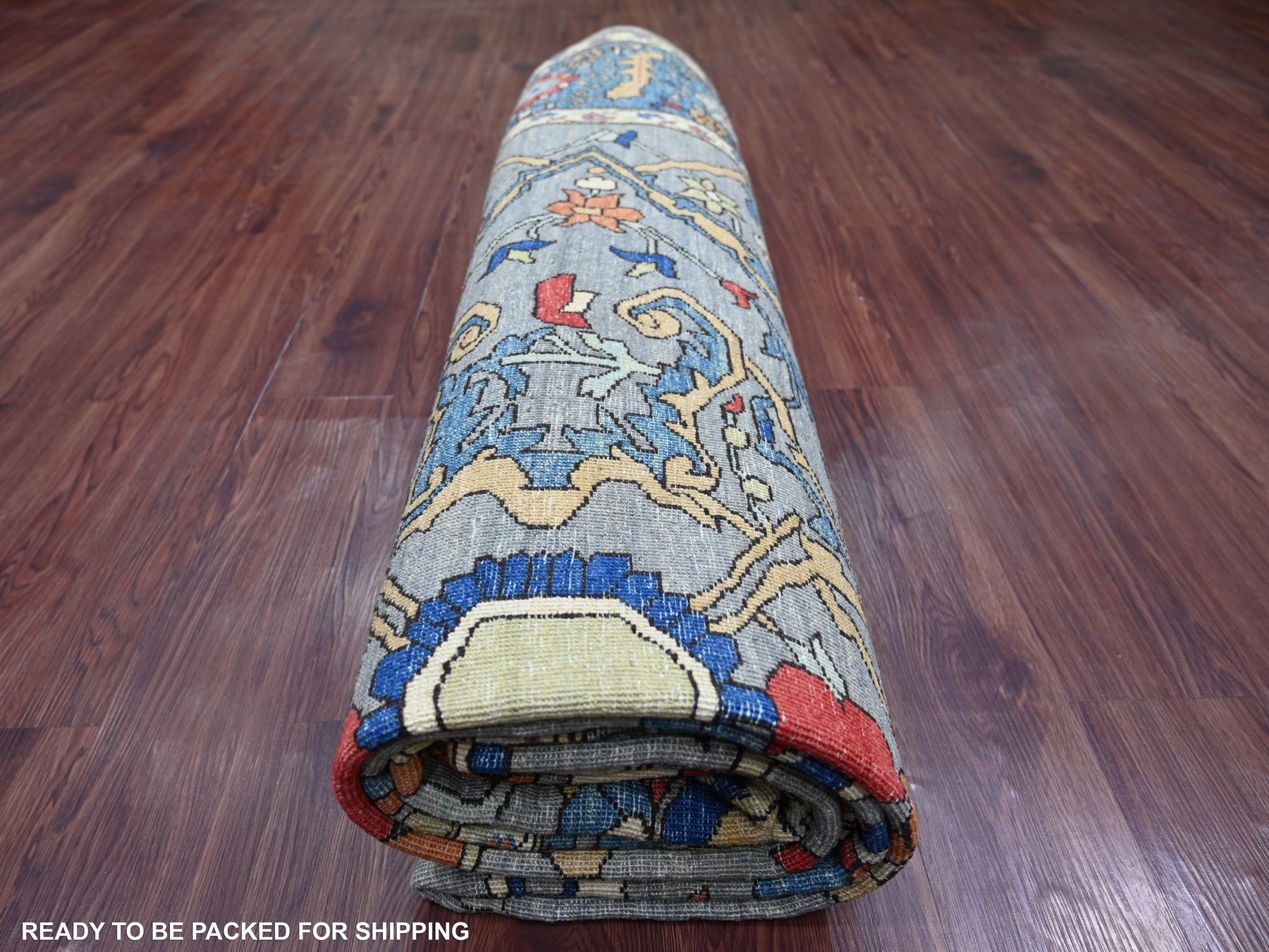 9'x12'1" Misty Gray, Peshawar with Bijar Garus Design, Hand Knotted, Vegetable Dyes, Densely Woven, 100% Wool, Oriental Rug HR22447 - Image 9