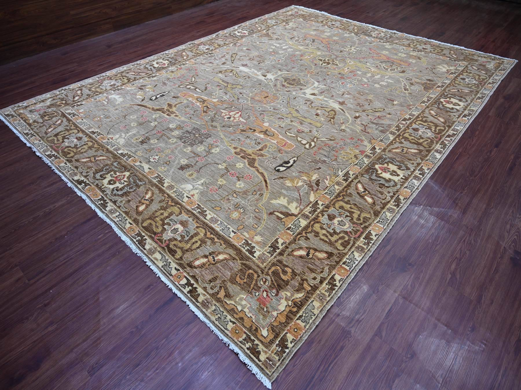 10'x13'2" Fossil Gray, Hand Knotted, Peshawar with Bijar Garus Design, Vegetable Dyes, Densely Woven, 100% Wool, Oriental Rug HR22449 - Image 3