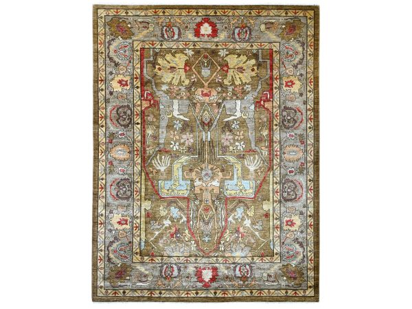 9'2"x12' Coffee Brown, Peshawar with Bijar Garus Design, Hand Knotted, Vegetable Dyes, Densely Woven, 100% Wool, Oriental Rug HR22458