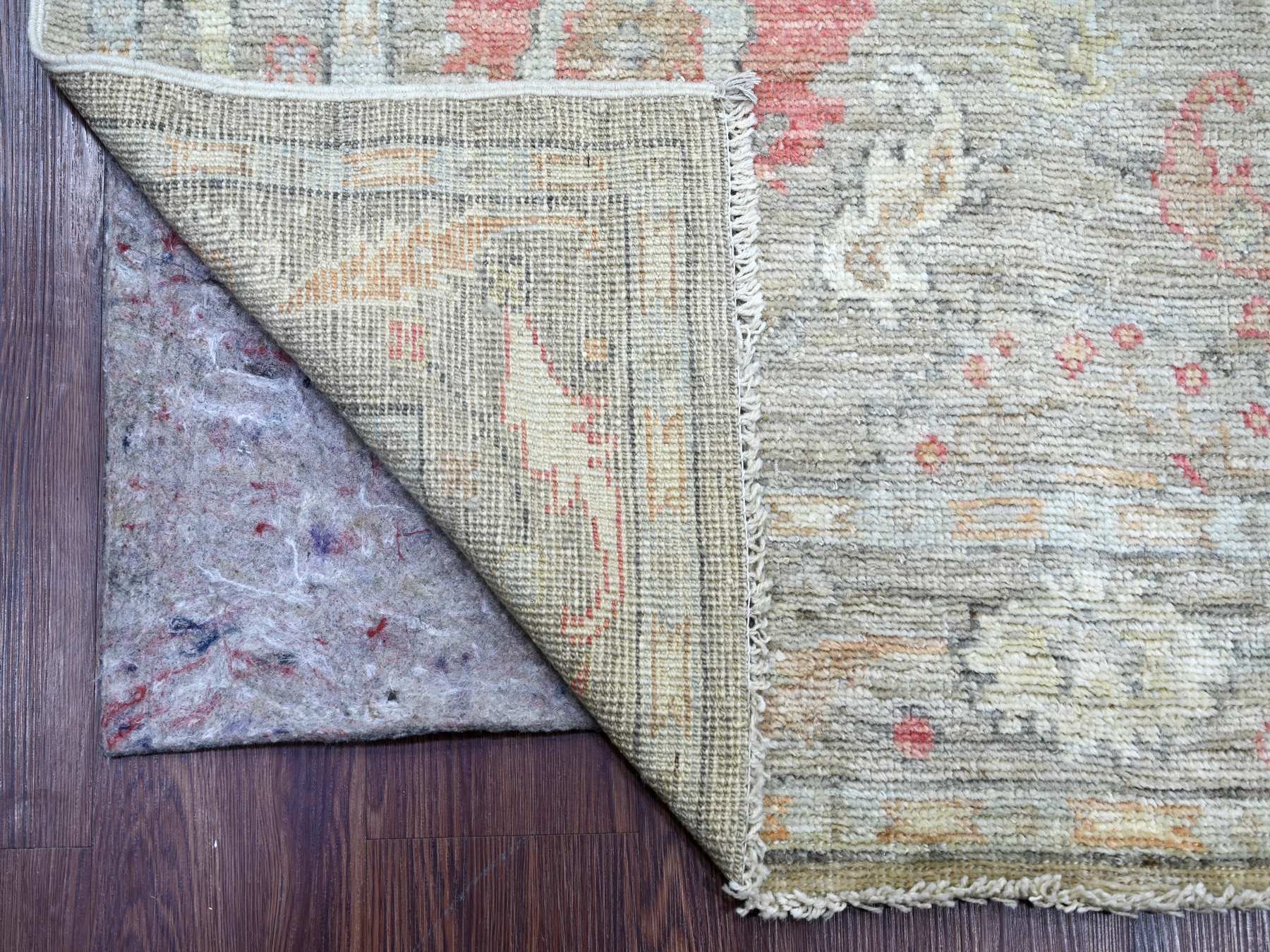 4'1"x15'1" Fossil Gray, Afghan Angora Oushak with All Over Leaf Design, Hand Knotted, 100% Wool, Vegetable Dyes, XL Runner, Oriental Rug HR22463 - Image 2