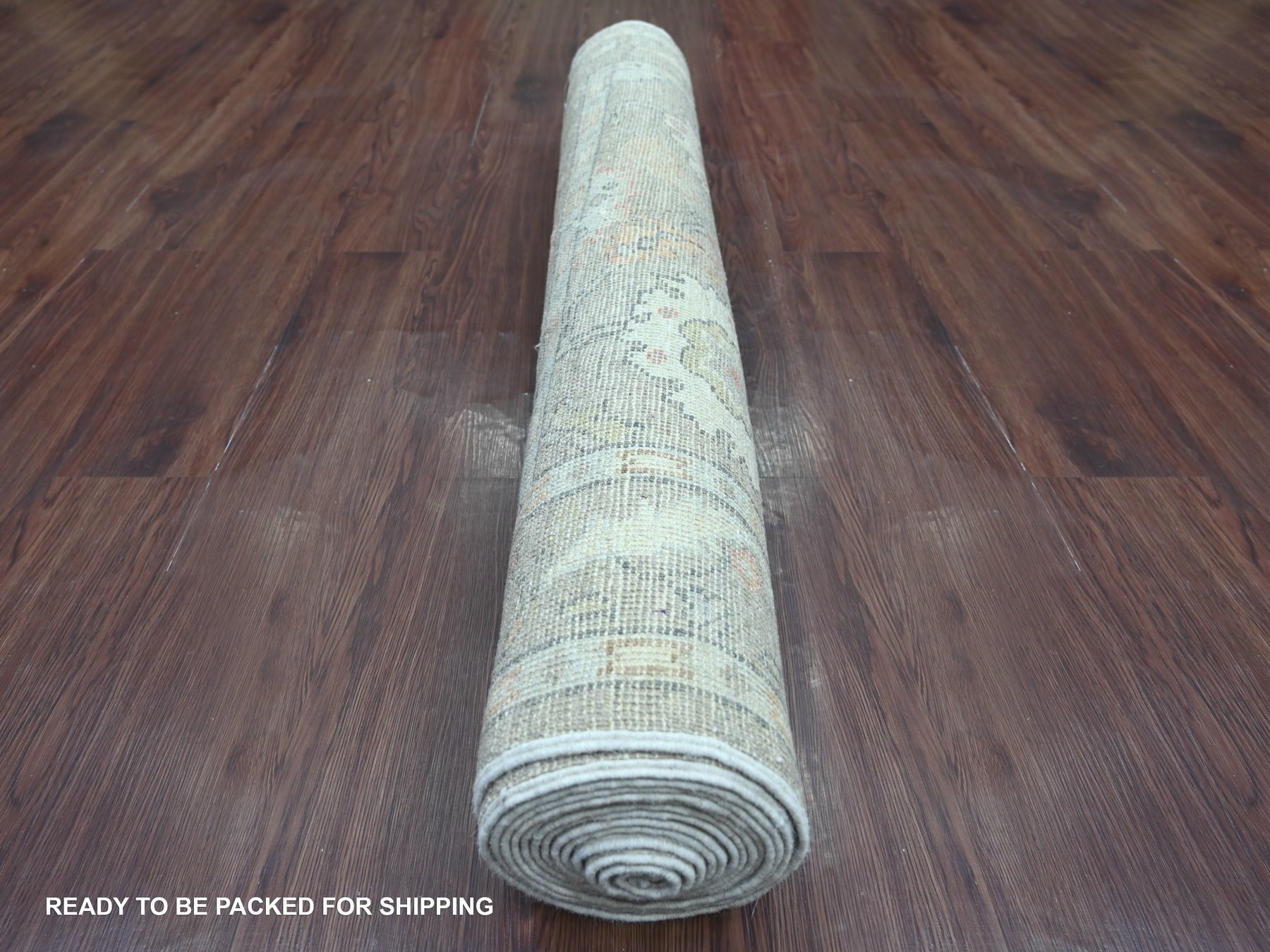 4'1"x15'1" Fossil Gray, Afghan Angora Oushak with All Over Leaf Design, Hand Knotted, 100% Wool, Vegetable Dyes, XL Runner, Oriental Rug HR22463 - Image 4