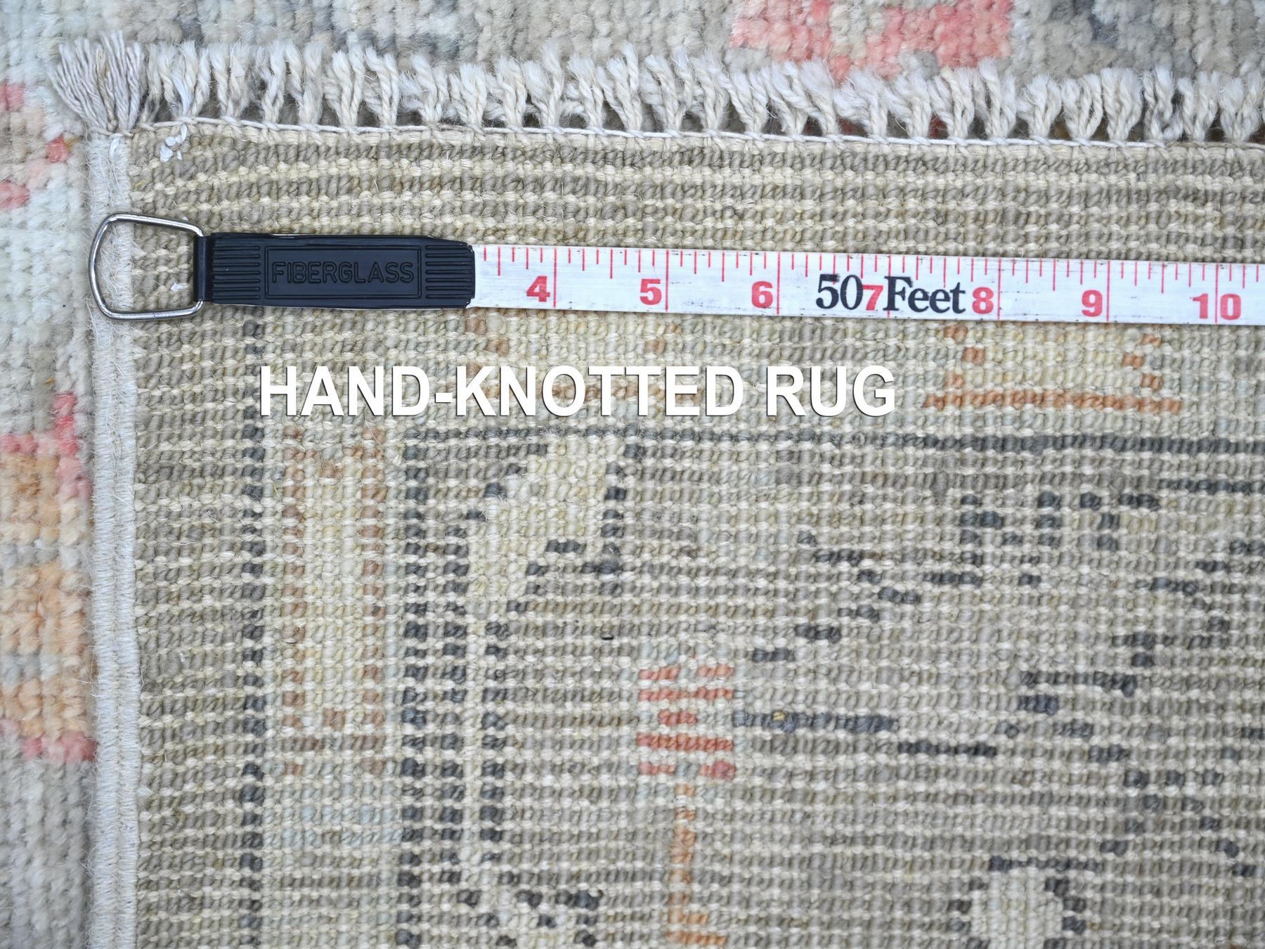 4'1"x15'1" Fossil Gray, Afghan Angora Oushak with All Over Leaf Design, Hand Knotted, 100% Wool, Vegetable Dyes, XL Runner, Oriental Rug HR22463 - Image 6