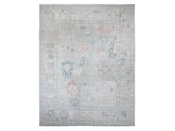 11'8"x15'2" Light Blue, Afghan Angora Oushak with Large Leaf Design, Hand Knotted, 100% Wool, Vegetable Dyes, Oversized, XL, Oriental Rug HR22468