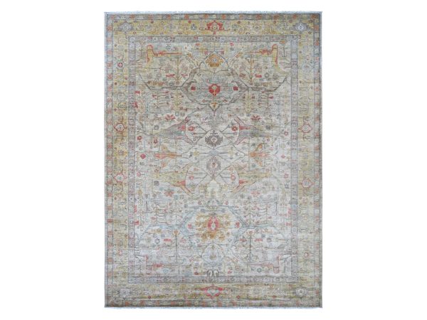 9'10"x13'5" Stone Gray, Peshawar with Bijar Garus Design, Hand Knotted, Vegetable Dyes, Densely Woven, 100% Wool, Oriental Rug HR22472