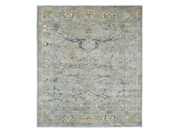 8'5"x9'8" Stone Gray, Hand Knotted, Peshawar with Bijar Garus Design, Natural Dyes, Densely Woven, 100% Wool, Oriental Rug HR22478