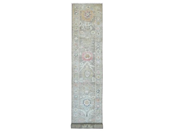 2'10"x19' Faded Brown, Afghan Angora Oushak with All Over Leaf Design, Hand Knotted, 100% Wool, Vegetable Dyes, XL Runner, Oriental Rug HR22505