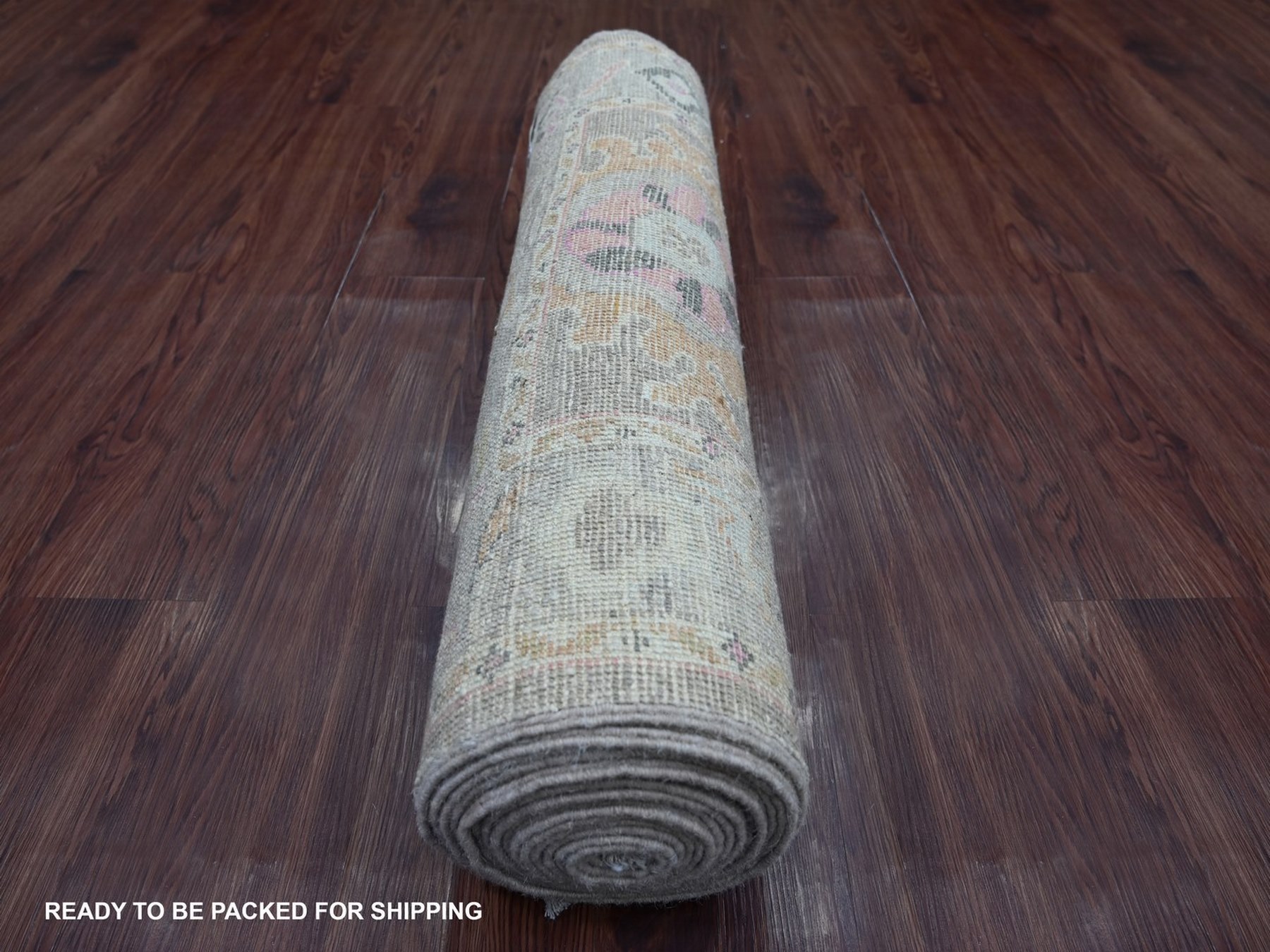2'10"x19' Faded Brown, Afghan Angora Oushak with All Over Leaf Design, Hand Knotted, 100% Wool, Vegetable Dyes, XL Runner, Oriental Rug HR22505 - Image 4