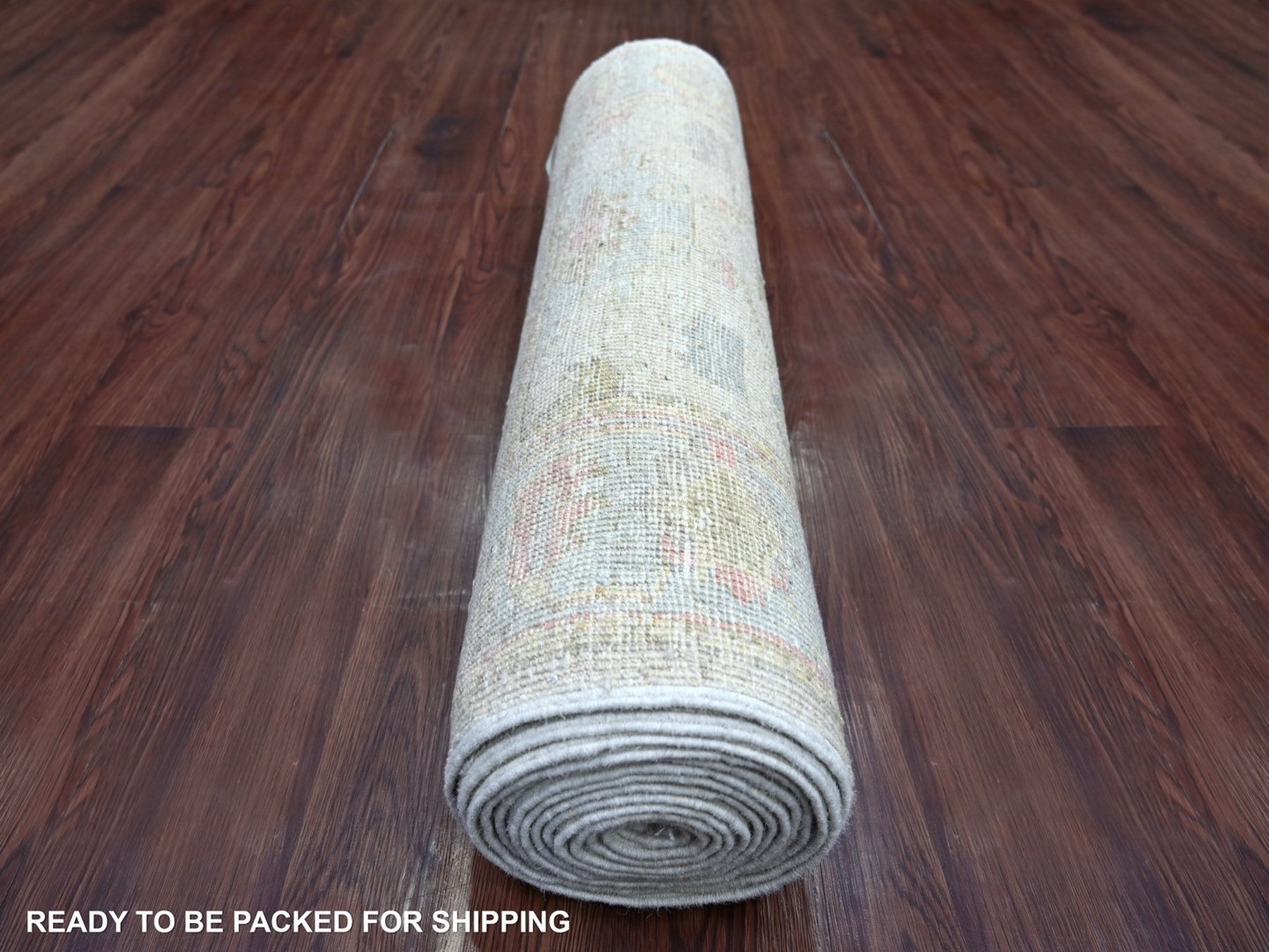 2'9"x15'7" Light Gray, Hand Knotted, Afghan Angora Oushak with All Over Leaf Design, 100% Wool, Vegetable Dyes, XL Runner, Oriental Rug HR22530 - Image 4