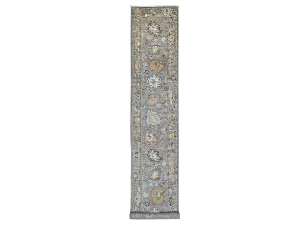 2'7"x17'2" Beaver Brown, Hand Knotted, Afghan Angora Oushak with All Over Leaf Design, 100% Wool, Vegetable Dyes, XL Runner, Oriental Rug HR22544