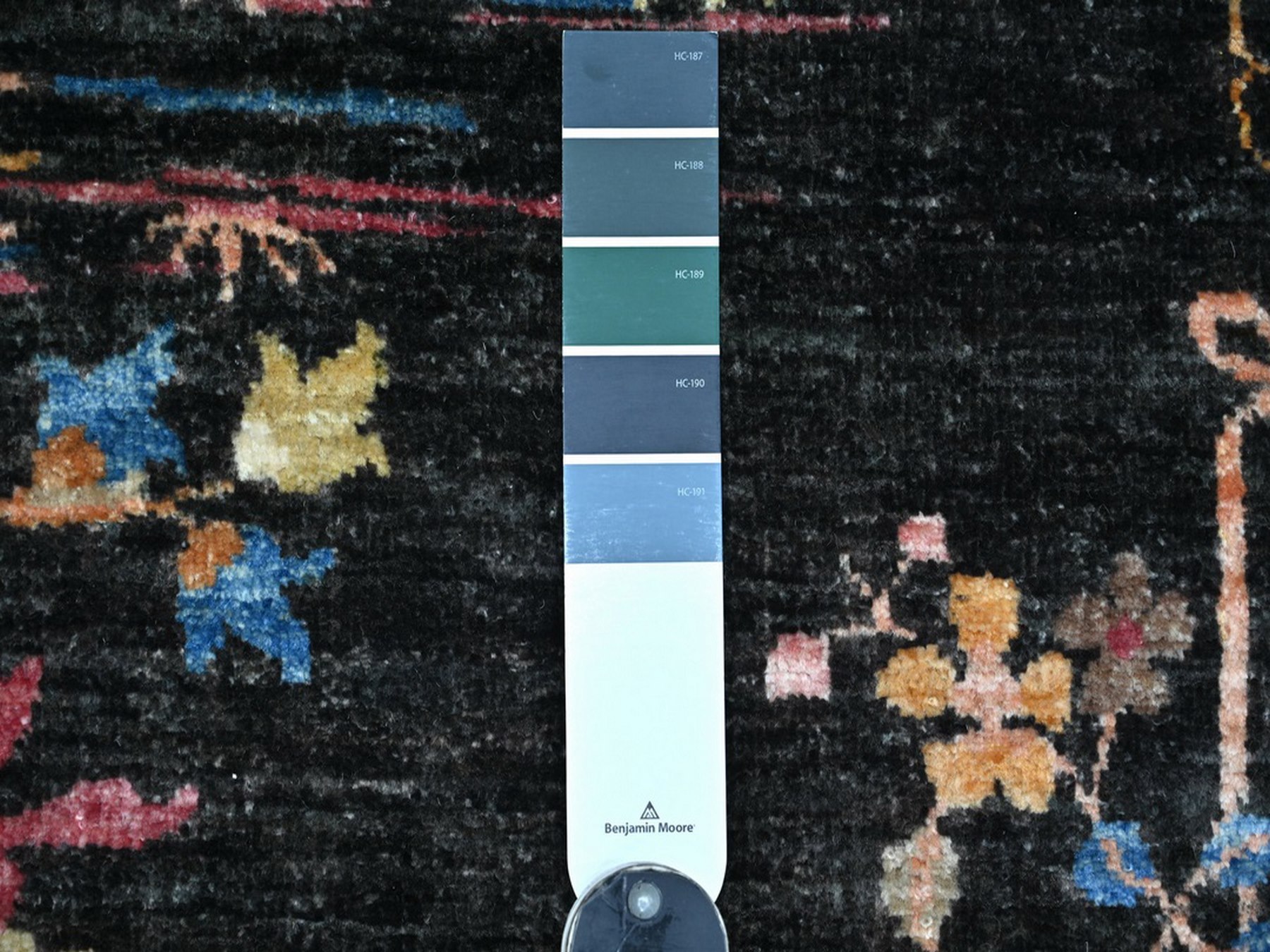 3'x11'10" Charcoal Black, Chinese Art Deco Inspired Peshawar, Natural Dyes, Hand Knotted, Soft and Velvety Wool, Runner, Oriental Rug HR22558 - Image 3
