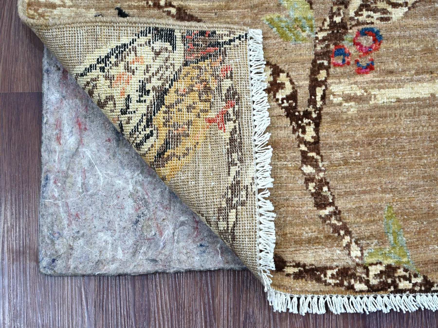 2'x3'1" Light Brown, Sparrows on the Tree, Peshawar, Finely Hand Knotted, High Mountain Wool, Soft to the Touch, Mat, Sample, Oriental Rug HR22592 - Image 2