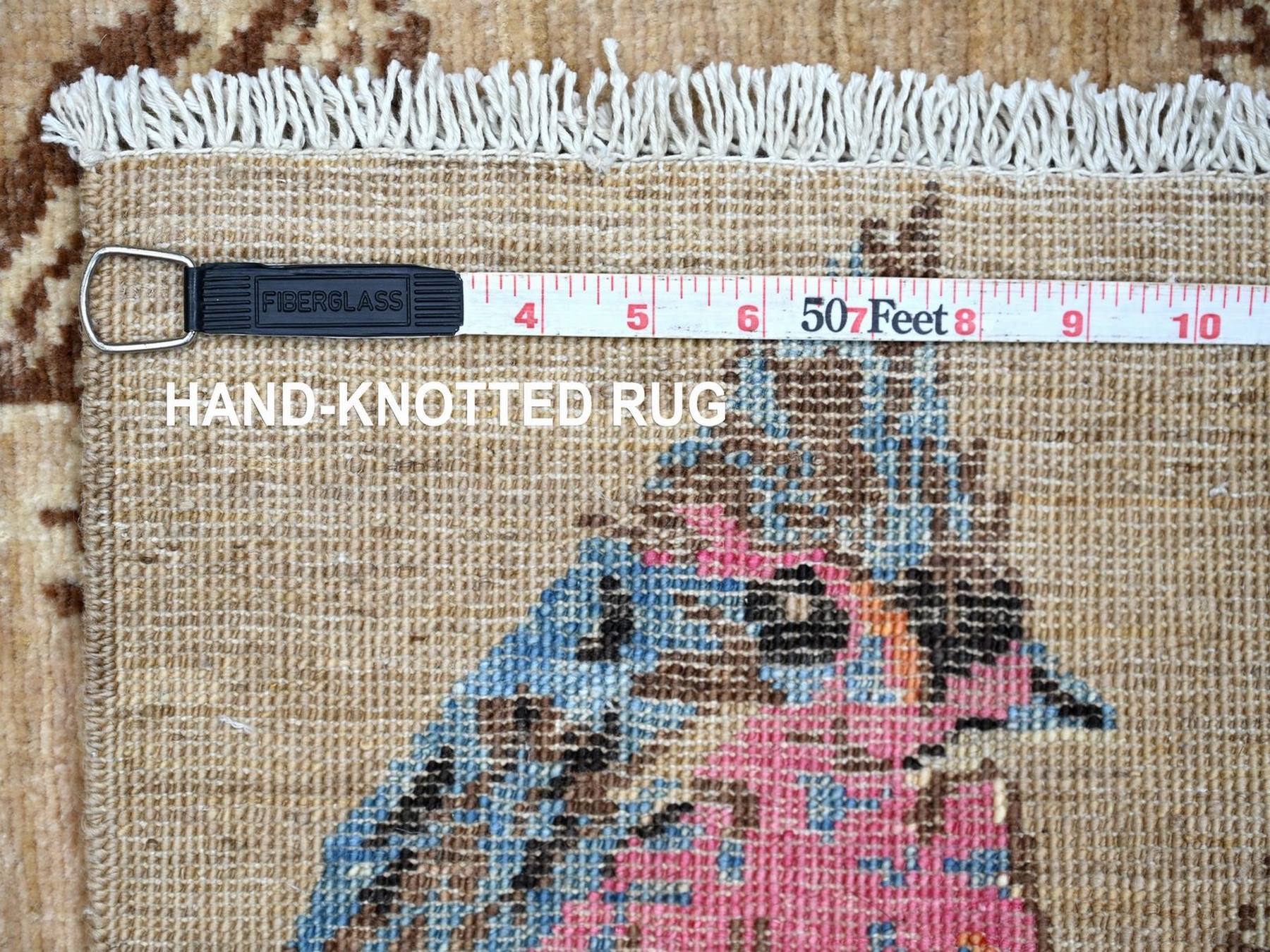 2'x3' Light Brown, Finely Hand Knotted, Sparrows on the Tree, Peshawar, High Mountain Wool, Soft to the Touch, Sample, Mat, Oriental Rug HR22594 - Image 6