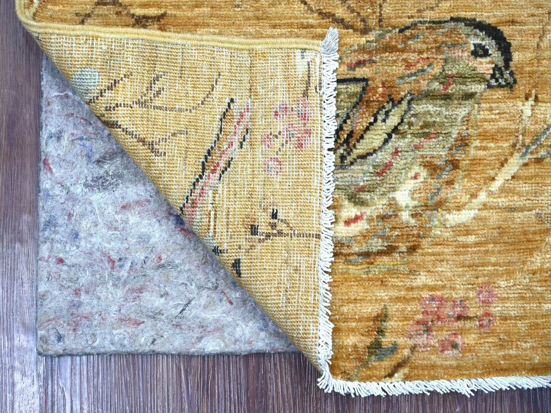 2'x3' Golden Brown, Sparrows on the Tree, Peshawar, Finely Hand Knotted, Soft to the Touch, High Mountain Wool, Mat, Sample, Oriental Rug HR22596 - Image 2