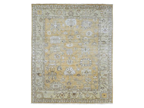 7'10"x9'5" Golden Brown, Afghan Angora Oushak with All Over Leaf Design, Hand Knotted, 100% Wool, Vegetable Dyes, Oriental Rug HR22613