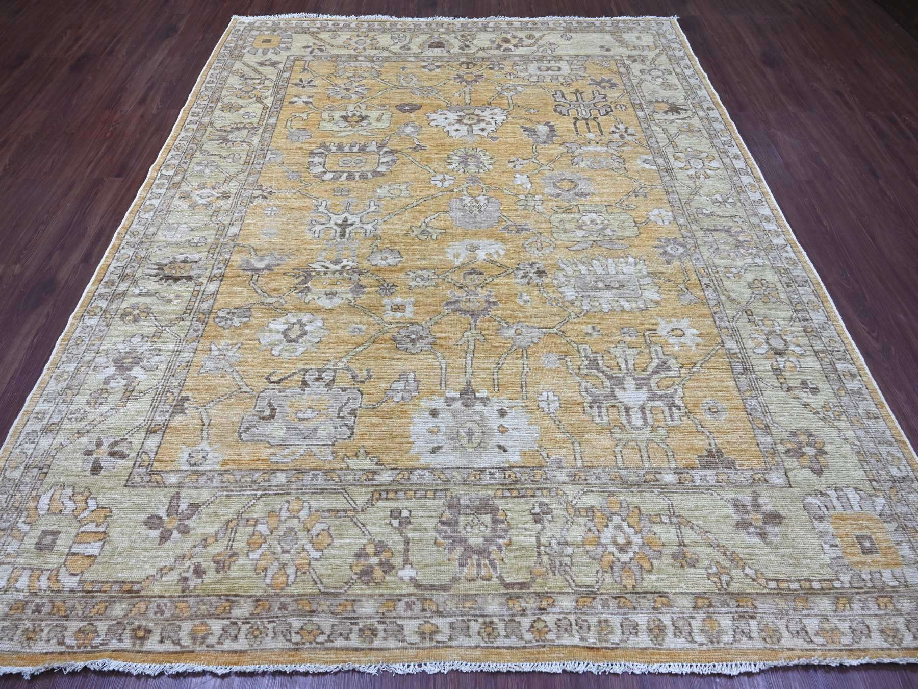 7'10"x9'5" Golden Brown, Afghan Angora Oushak with All Over Leaf Design, Hand Knotted, 100% Wool, Vegetable Dyes, Oriental Rug HR22613 - Image 2