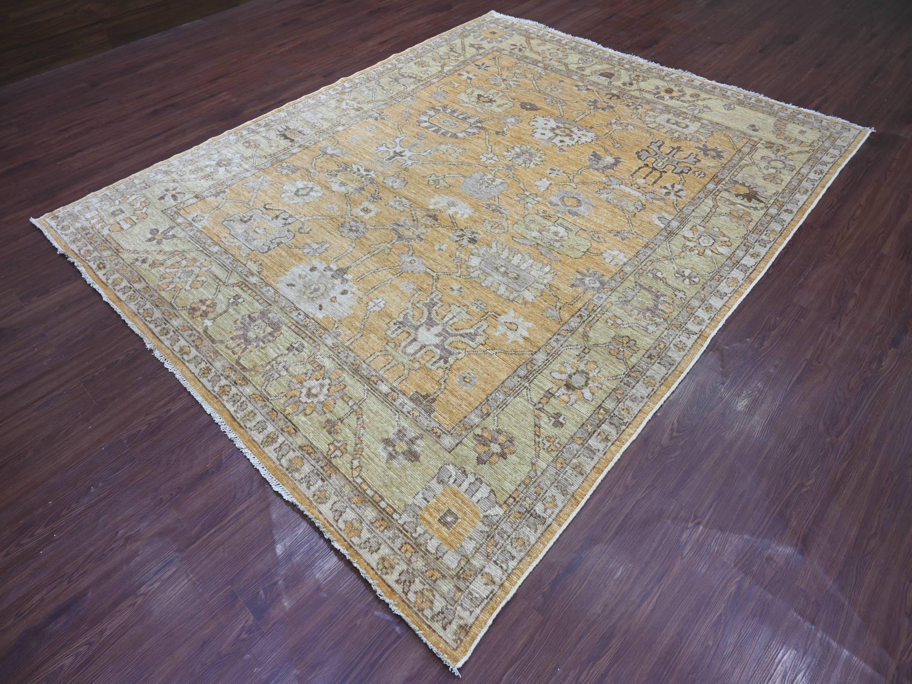 7'10"x9'5" Golden Brown, Afghan Angora Oushak with All Over Leaf Design, Hand Knotted, 100% Wool, Vegetable Dyes, Oriental Rug HR22613 - Image 3