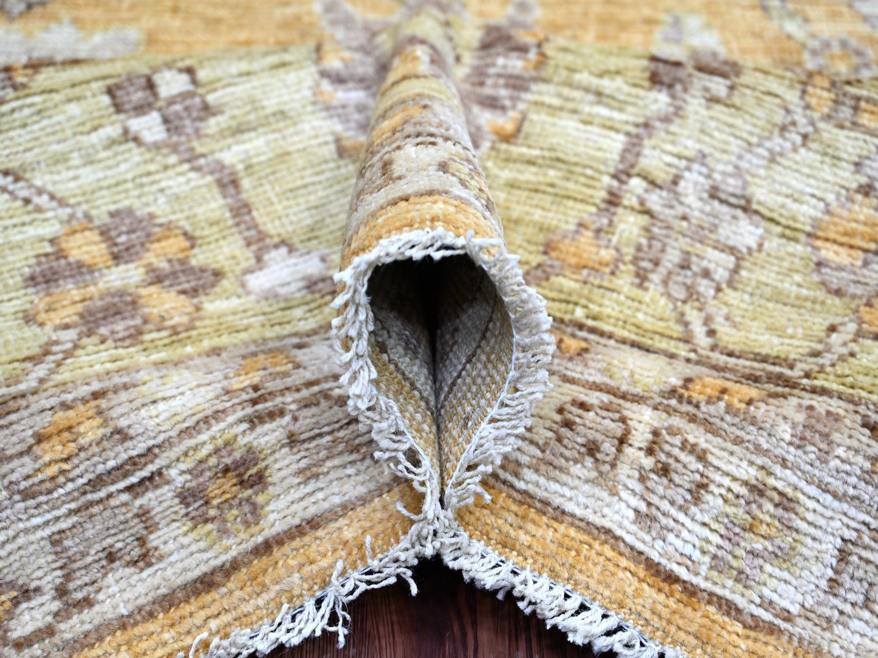 7'10"x9'5" Golden Brown, Afghan Angora Oushak with All Over Leaf Design, Hand Knotted, 100% Wool, Vegetable Dyes, Oriental Rug HR22613 - Image 5
